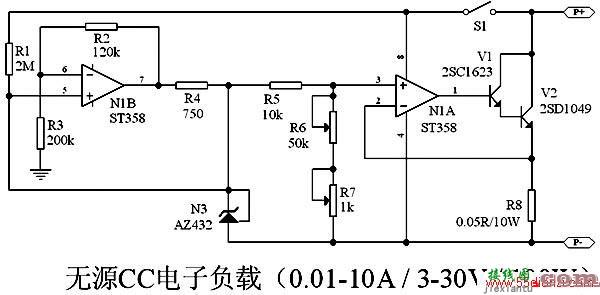 自制无源可调恒流电子负载电路图  第1张