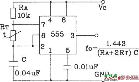 555与精密温度传感器构成的温度频率变换电路图  第1张
