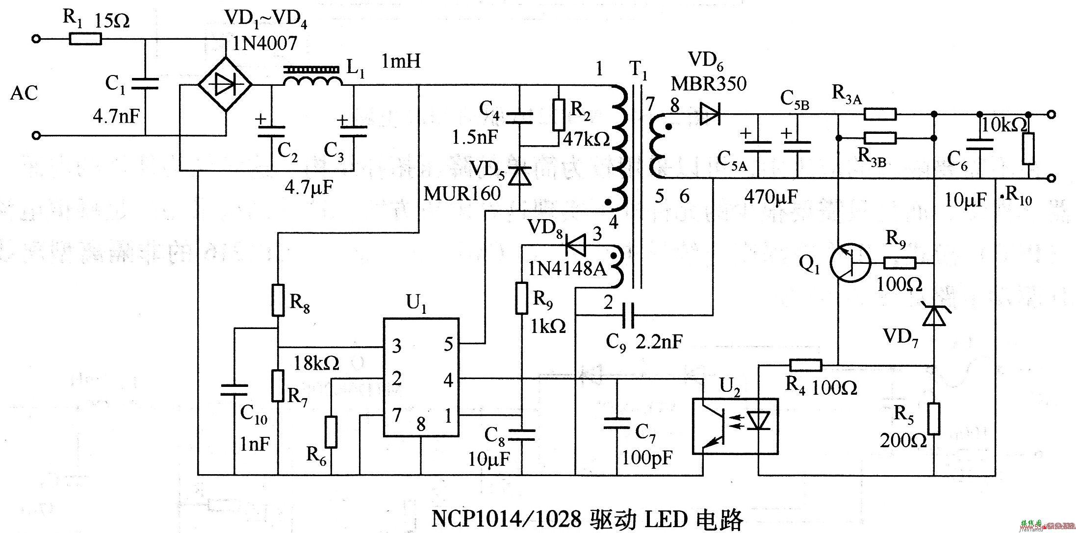 NCP1014/1028驱动LED电路  第1张