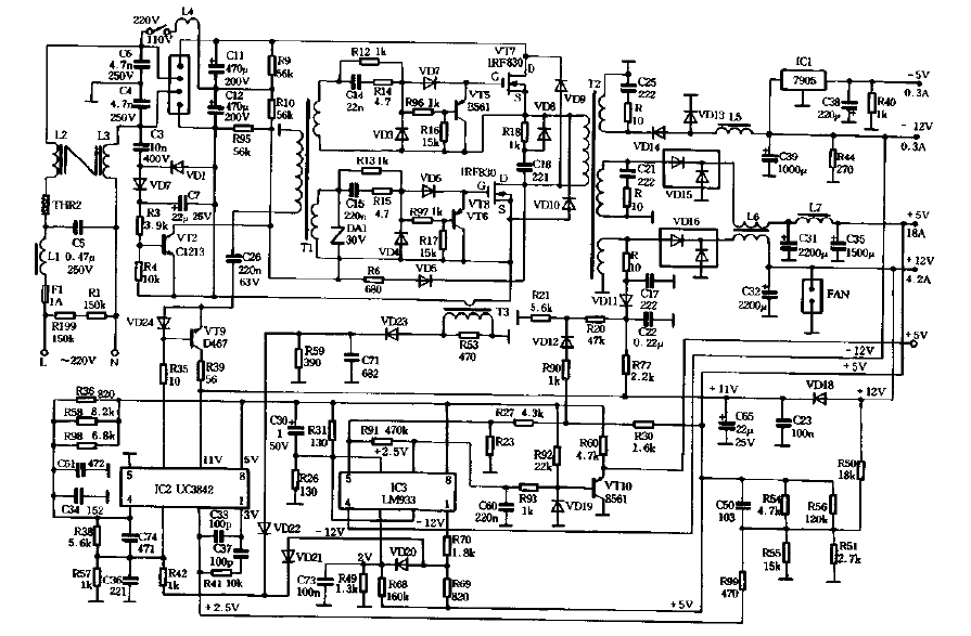 ASTEC,SA145-3420微机稳压电源电路图  第1张