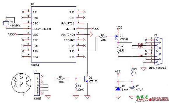 9针串行PIC接口(使用PIC16C84型单片机) 电路图  第1张