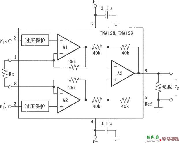 INA128／129的信号和电源的基本连接电路  第1张