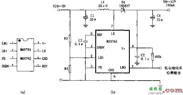 采用MAX761设计的5V转12V开关电源电路图  第1张