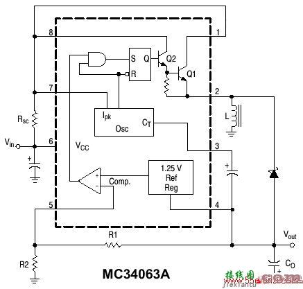 34063用于DC－DC电源变换的电路图  第1张