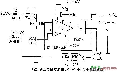 高精度纳安级电流发生器电路图  第1张