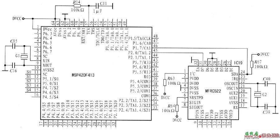 MSP430F413与MFRC522的接口电路图  第1张