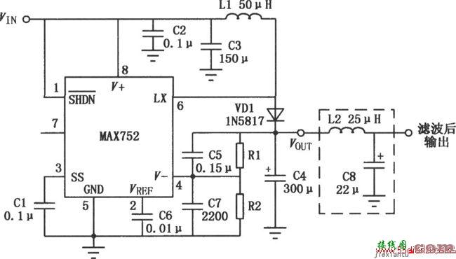 MAX752升压开关型DC-DC变换器的典型应用电路图  第1张