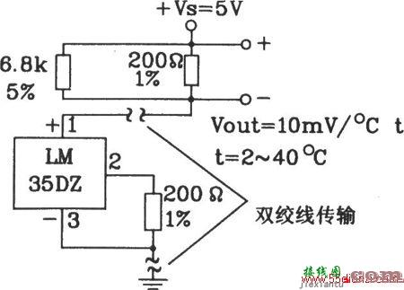 LM35DZ摄氏温度传感器构成共地远距离传输电路图  第1张