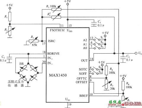 MAX1450构成的压力信号调理电路图  第1张