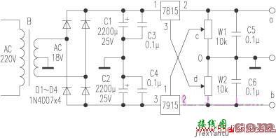 连续可调正负稳压电源电路图  第1张