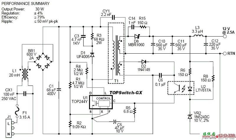 30W开关电源电路图  第1张