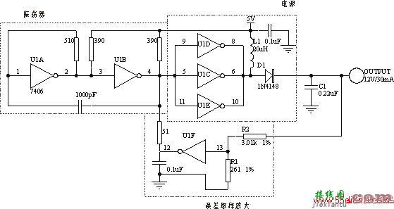 六反相器制作的DC/DC变换电路图  第1张