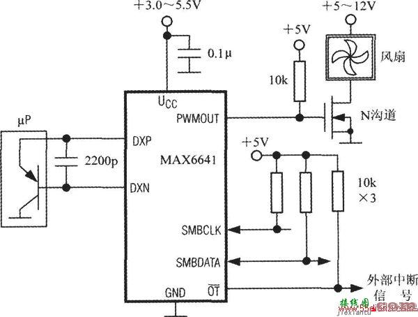 基于SMBus总线的智能温度控制器MAX6641的典型应用电路图  第1张