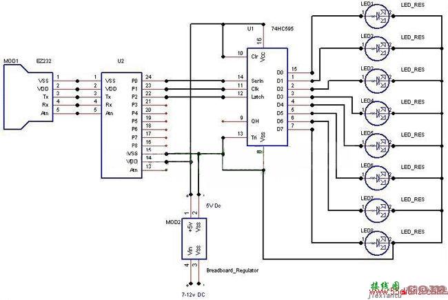 单片机控制74HC595驱动LED的电路图  第1张