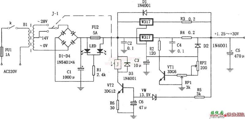 LM317自适应可调稳压电源电路图  第1张