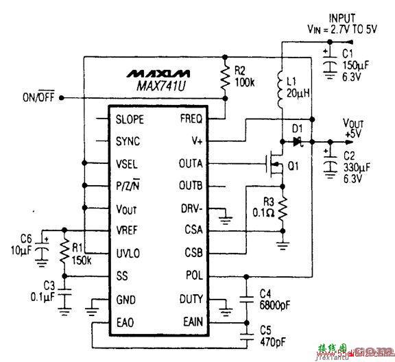 输入为+3~+5V 1A时电压为5V电源电路  第1张