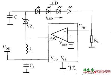 由开关变换器构成的基本白光LED驱动电路图  第1张