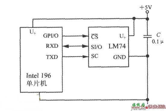 智能温度传感器LM74构成196单片机电路图  第1张