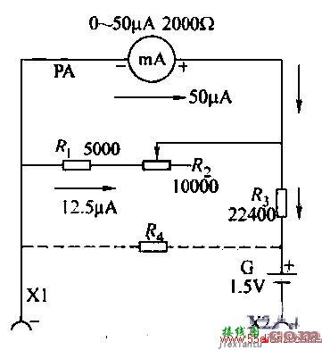 用微安表头制作的电阻表原理电路图  第1张