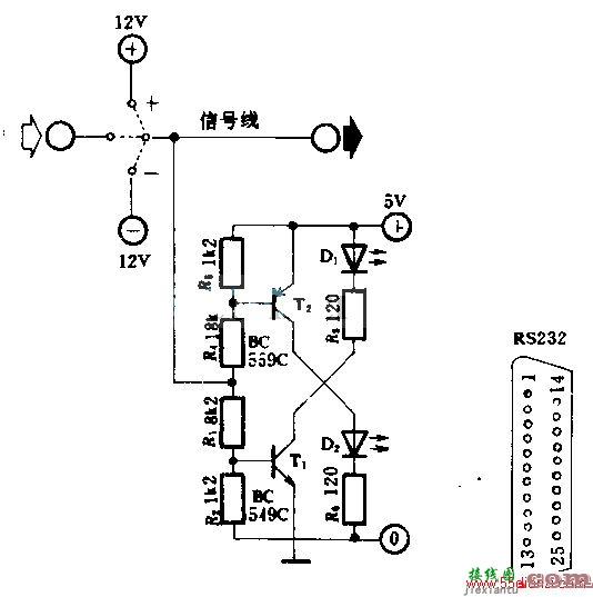 计算机串行接口状态指示电路图  第1张