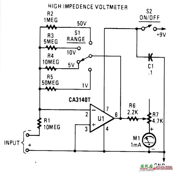 高阻抗电压表电路图  第1张