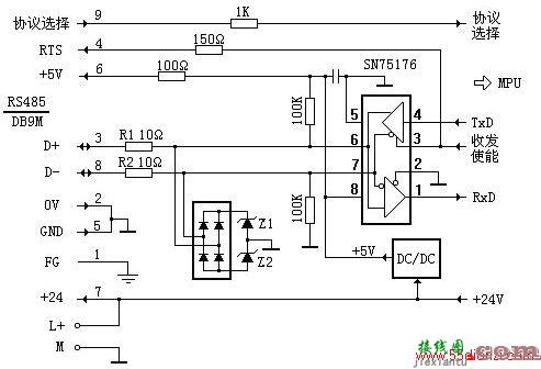 西门子S7-200PLC内部S485接口电路图  第1张