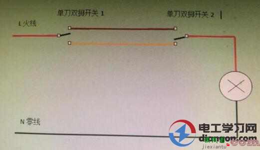 220V家用电2个开关控制一盏灯正确接线方法  第1张