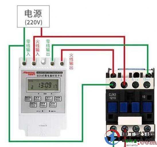 时间控制开关不加接触器与加接触器接线方法图解  第2张