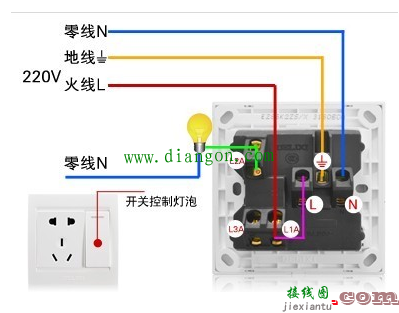 一开关一灯一插座接线图解  第1张