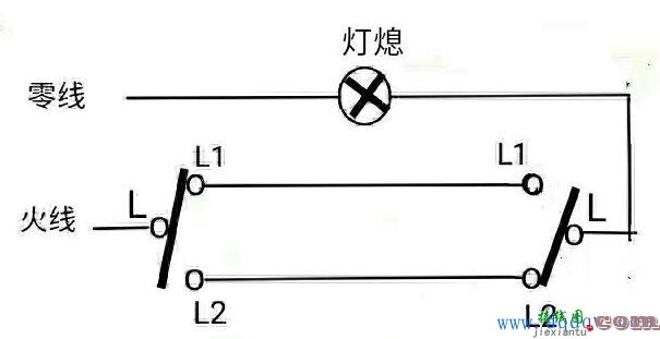 一个灯两个开关控制怎么接线?2个开关控制1个灯实物接线图图解  第4张