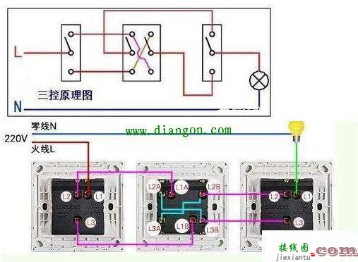 三控一开关怎么接线？三控一开关接线图  第1张