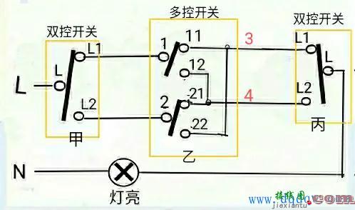 三个地方控制一个灯要什么开关？三个地方控制一个灯接线图  第1张