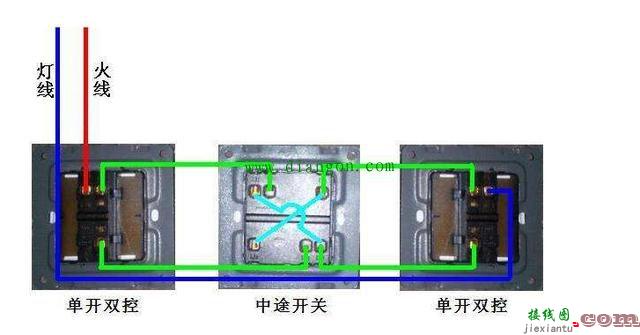 一灯三控开关接线图解_一灯四控开关接线图解_多控开关实物接线图  第3张