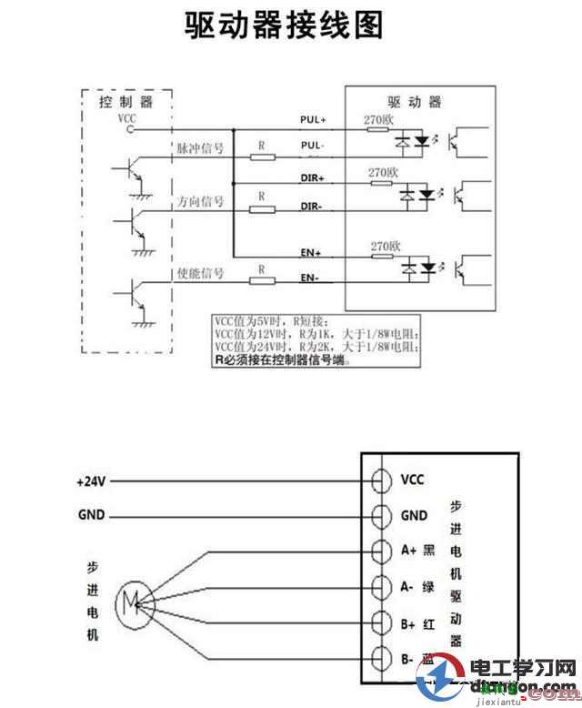 两相步进电机驱动器原理图接线图-步进电机驱动器接线端说明  第2张