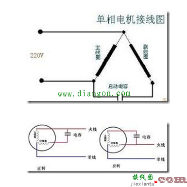 单相异步电动机串电容接线图  第1张