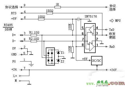 西门子S7-200PLC内部RS485接口电路图  第1张