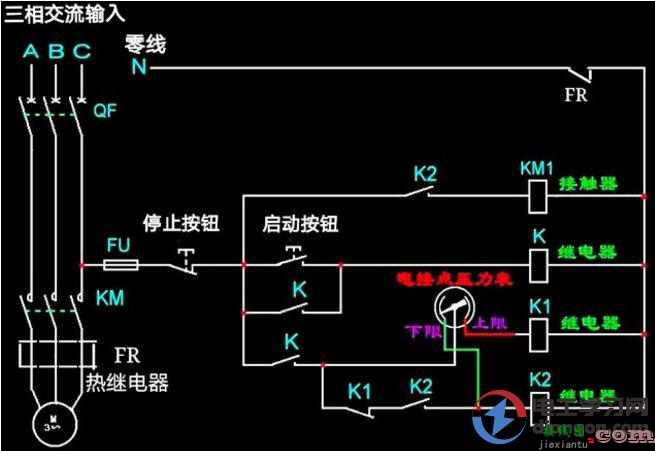 利用电接点压力表控制水泵启动电路图  第1张