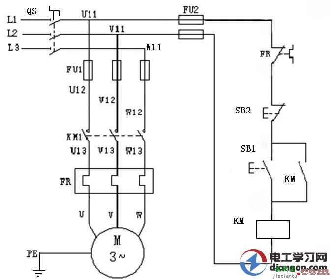 三相异步电动机自锁控制电路图原理详解  第1张