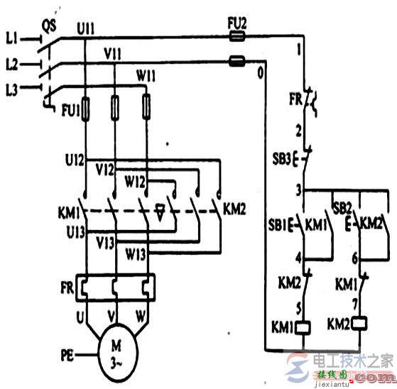 三相电动机正反转控制线路电路图  第2张
