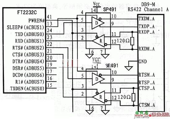 FT2232C与RS-422的转换电路图  第1张