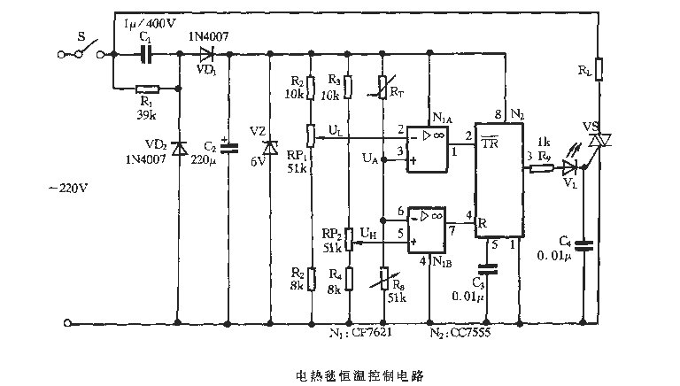 电热毯恒温控制电路  第1张