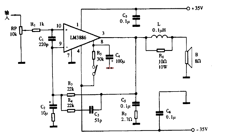 LM3886典型应用电路  第1张