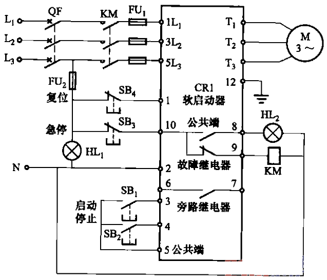 CR1系列软启动器不带旁路接触器的电路  第1张