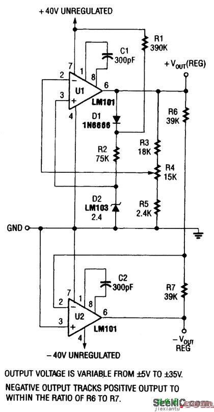 ±5~±35V的跟踪电源电路  第1张