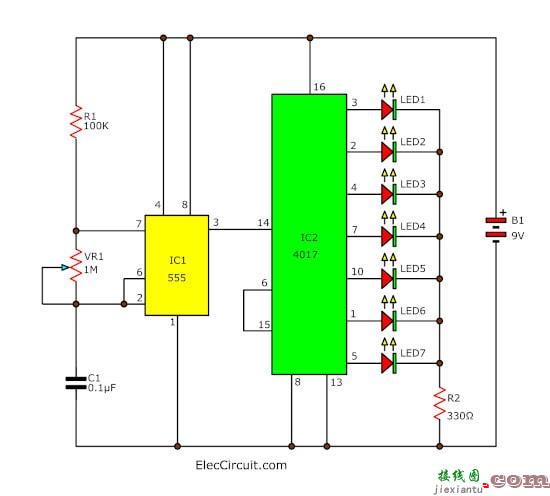 7 可调速度的 LED 光序器电路  第1张