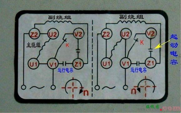 单相电机电容接线图_单相电机正反转实物接线图集_单相电机正反转原理图解  第6张