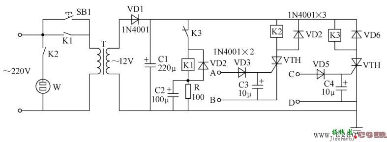 双表控制的晶闸管定时器电路图原理讲解  第1张