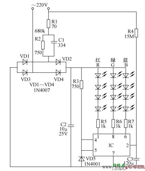 变色灯控制电路图原理讲解  第1张