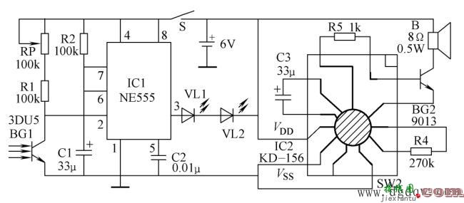 光电控制鸟鸣电路图原理讲解  第1张