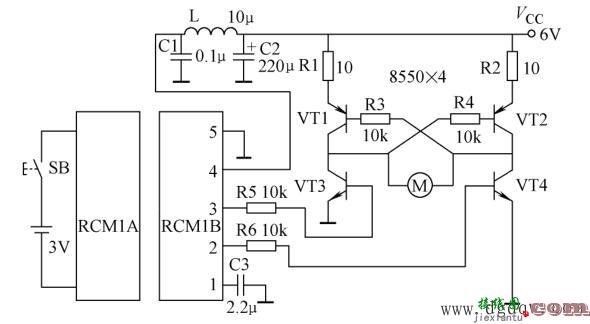 遥控直流电动机正反转电路图原理讲解  第1张